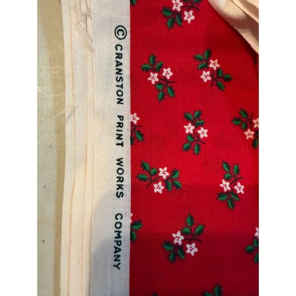 Green Holly Leaves Gold Berries Red Christmas Fabric 6 yards plus 12